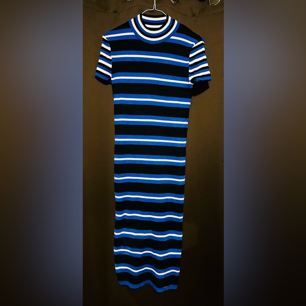 Superdry Women’s Navy and White Striped Midi Dress, Size 6